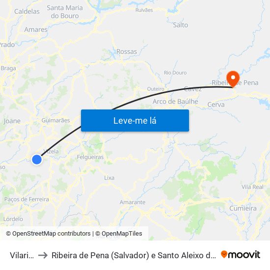 Vilarinho to Ribeira de Pena (Salvador) e Santo Aleixo de Além-Tâmega map