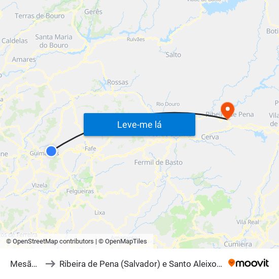Mesão Frio to Ribeira de Pena (Salvador) e Santo Aleixo de Além-Tâmega map