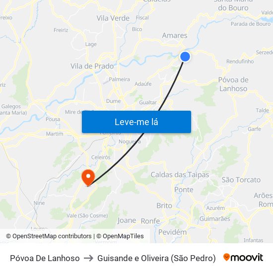 Póvoa De Lanhoso to Guisande e Oliveira (São Pedro) map