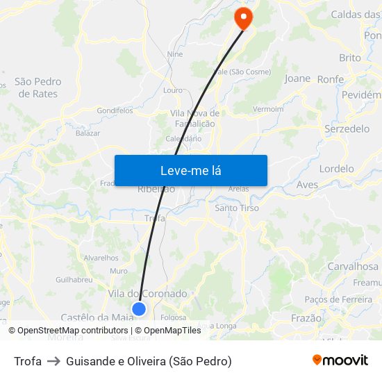 Trofa to Guisande e Oliveira (São Pedro) map