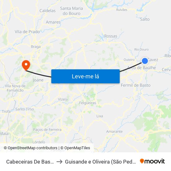 Cabeceiras De Basto to Guisande e Oliveira (São Pedro) map