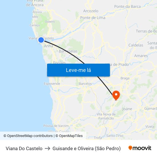 Viana Do Castelo to Guisande e Oliveira (São Pedro) map