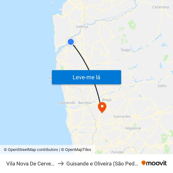 Vila Nova De Cerveira to Guisande e Oliveira (São Pedro) map