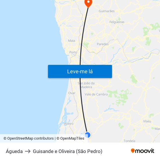 Águeda to Guisande e Oliveira (São Pedro) map