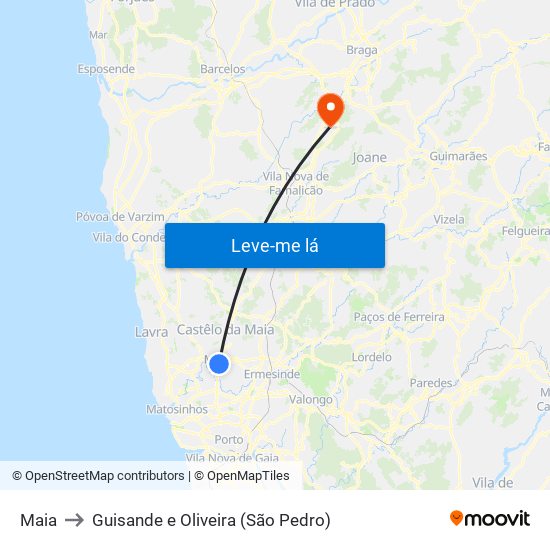 Maia to Guisande e Oliveira (São Pedro) map