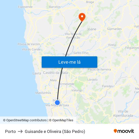 Porto to Guisande e Oliveira (São Pedro) map