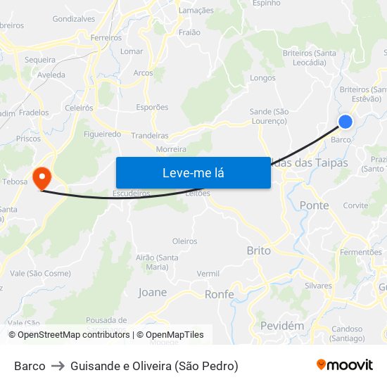 Barco to Guisande e Oliveira (São Pedro) map