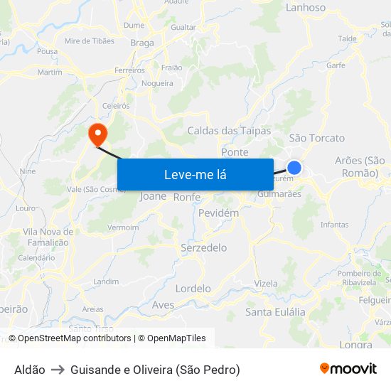 Aldão to Guisande e Oliveira (São Pedro) map