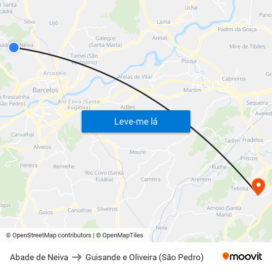 Abade de Neiva to Guisande e Oliveira (São Pedro) map