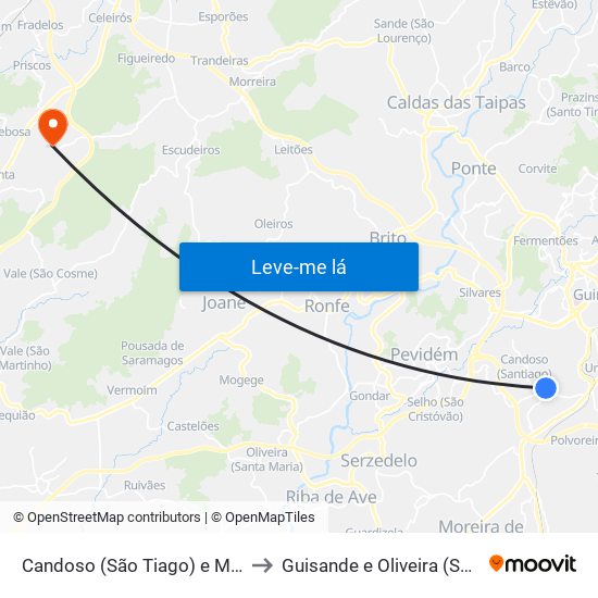 Candoso (São Tiago) e Mascotelos to Guisande e Oliveira (São Pedro) map