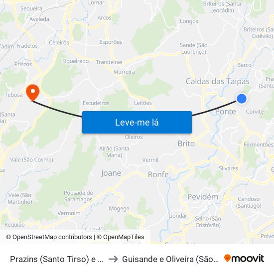 Prazins (Santo Tirso) e Corvite to Guisande e Oliveira (São Pedro) map