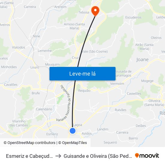 Esmeriz e Cabeçudos to Guisande e Oliveira (São Pedro) map