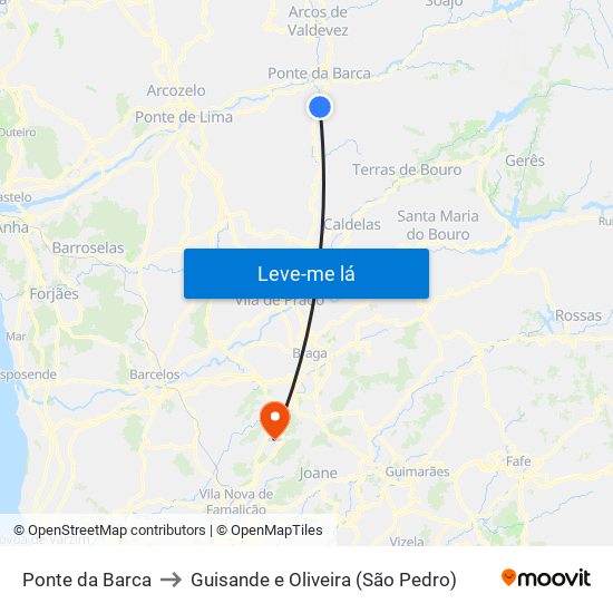 Ponte da Barca to Guisande e Oliveira (São Pedro) map