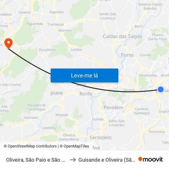 Oliveira, São Paio e São Sebastião to Guisande e Oliveira (São Pedro) map