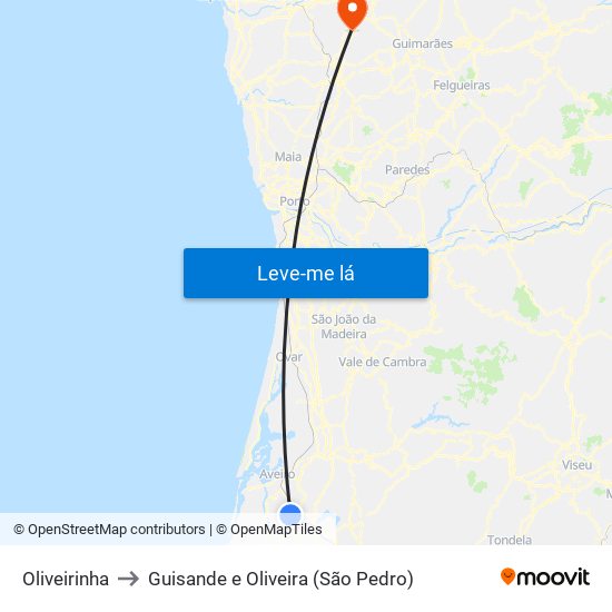 Oliveirinha to Guisande e Oliveira (São Pedro) map