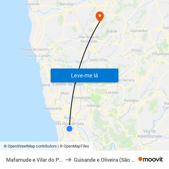 Mafamude e Vilar do Paraíso to Guisande e Oliveira (São Pedro) map