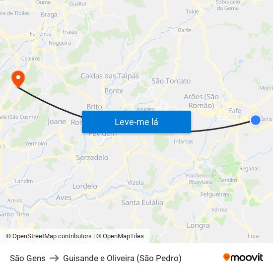 São Gens to Guisande e Oliveira (São Pedro) map