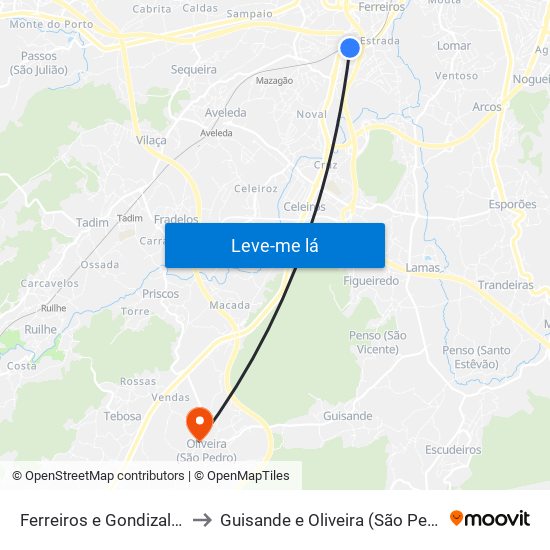 Ferreiros e Gondizalves to Guisande e Oliveira (São Pedro) map