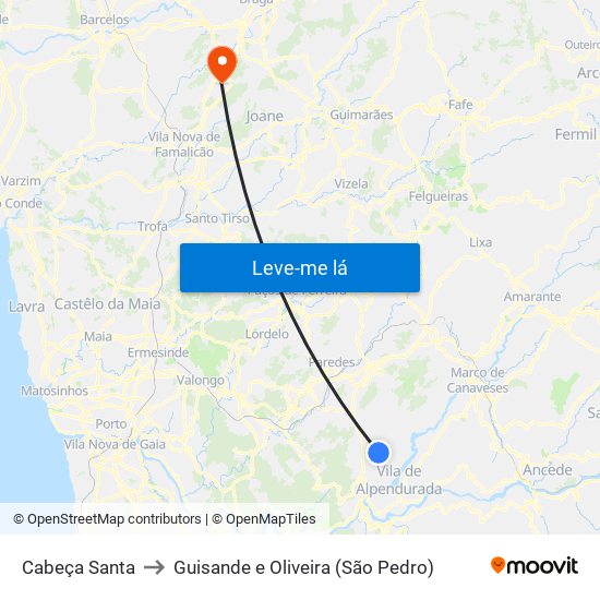 Cabeça Santa to Guisande e Oliveira (São Pedro) map