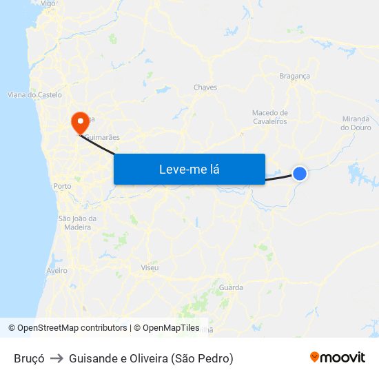 Bruçó to Guisande e Oliveira (São Pedro) map