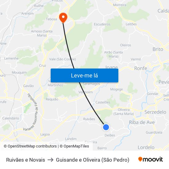 Ruivães e Novais to Guisande e Oliveira (São Pedro) map