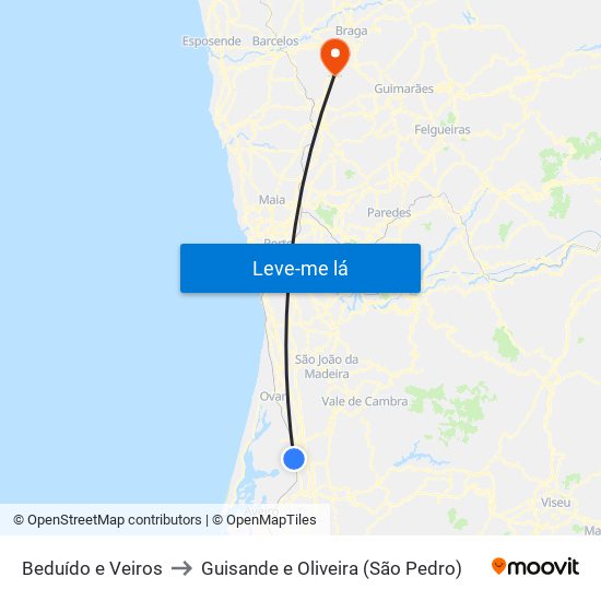 Beduído e Veiros to Guisande e Oliveira (São Pedro) map