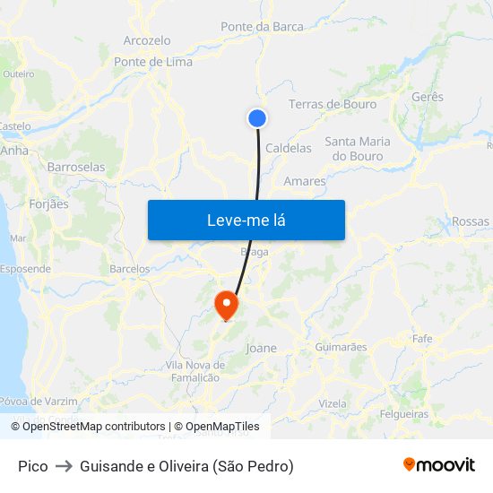 Pico to Guisande e Oliveira (São Pedro) map