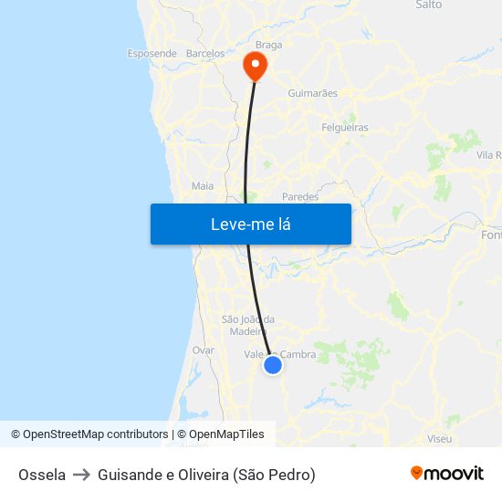 Ossela to Guisande e Oliveira (São Pedro) map