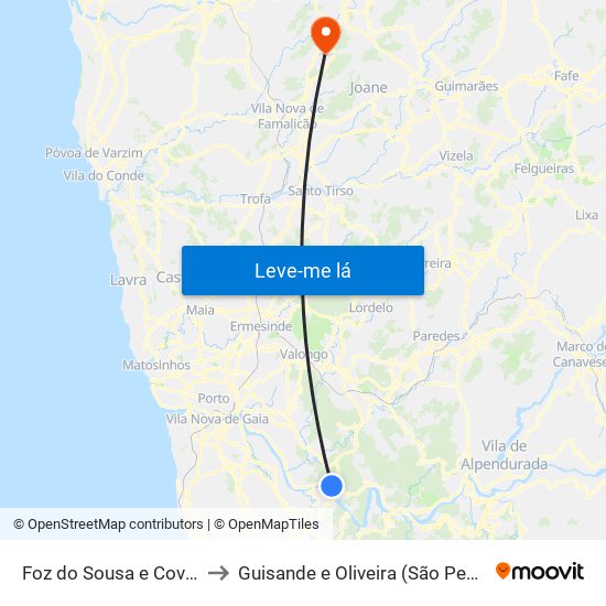 Foz do Sousa e Covelo to Guisande e Oliveira (São Pedro) map