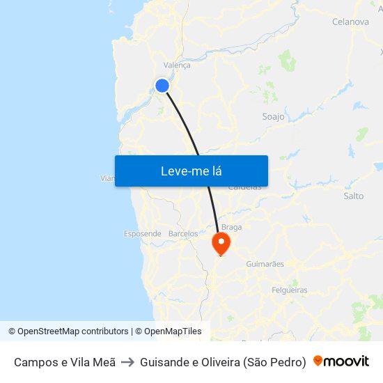 Campos e Vila Meã to Guisande e Oliveira (São Pedro) map