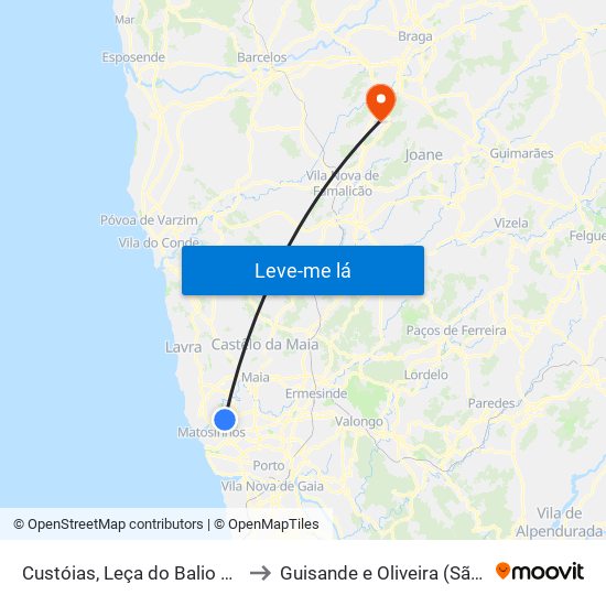 Custóias, Leça do Balio e Guifões to Guisande e Oliveira (São Pedro) map