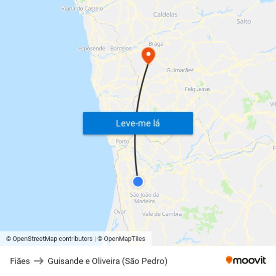 Fiães to Guisande e Oliveira (São Pedro) map