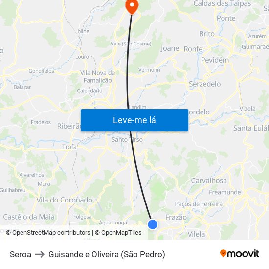 Seroa to Guisande e Oliveira (São Pedro) map