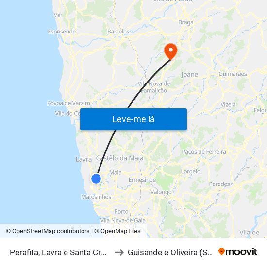 Perafita, Lavra e Santa Cruz do Bispo to Guisande e Oliveira (São Pedro) map