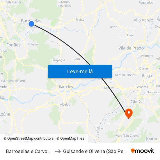 Barroselas e Carvoeiro to Guisande e Oliveira (São Pedro) map