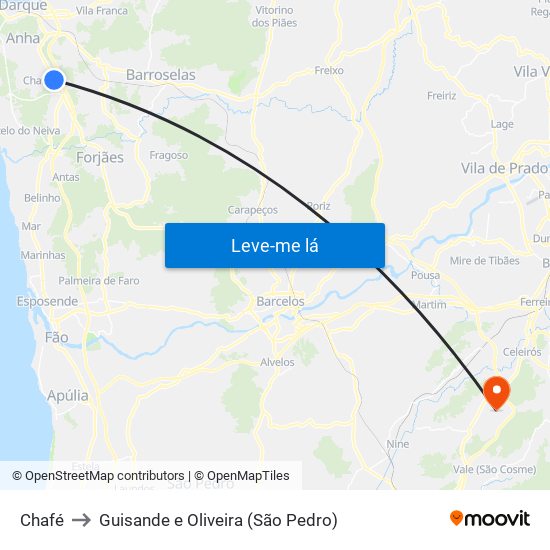 Chafé to Guisande e Oliveira (São Pedro) map