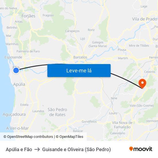 Apúlia e Fão to Guisande e Oliveira (São Pedro) map
