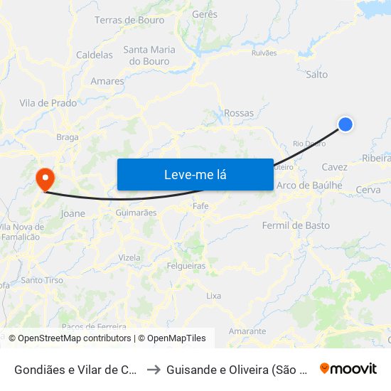 Gondiães e Vilar de Cunhas to Guisande e Oliveira (São Pedro) map