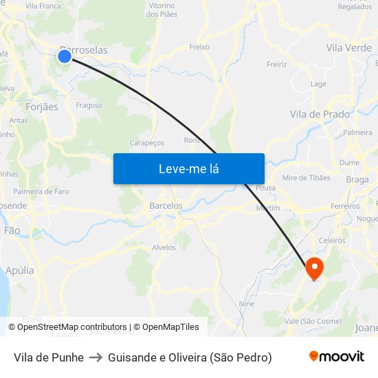 Vila de Punhe to Guisande e Oliveira (São Pedro) map