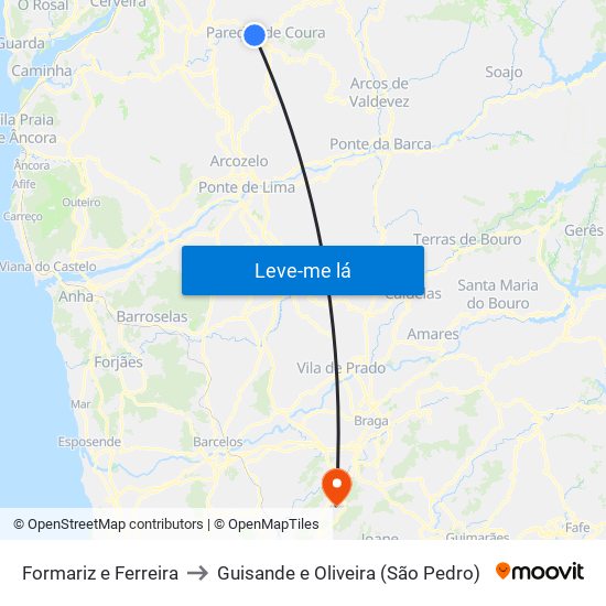 Formariz e Ferreira to Guisande e Oliveira (São Pedro) map