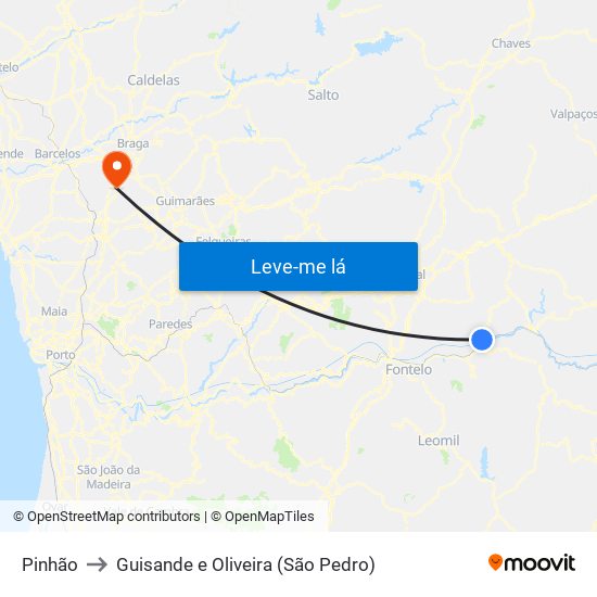 Pinhão to Guisande e Oliveira (São Pedro) map