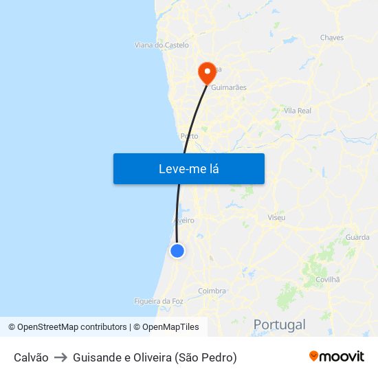 Calvão to Guisande e Oliveira (São Pedro) map