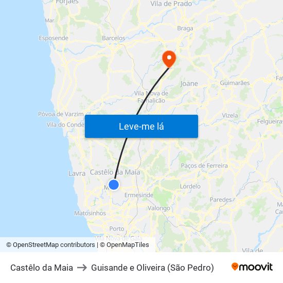Castêlo da Maia to Guisande e Oliveira (São Pedro) map