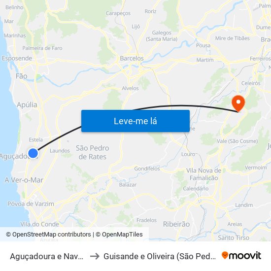 Aguçadoura e Navais to Guisande e Oliveira (São Pedro) map