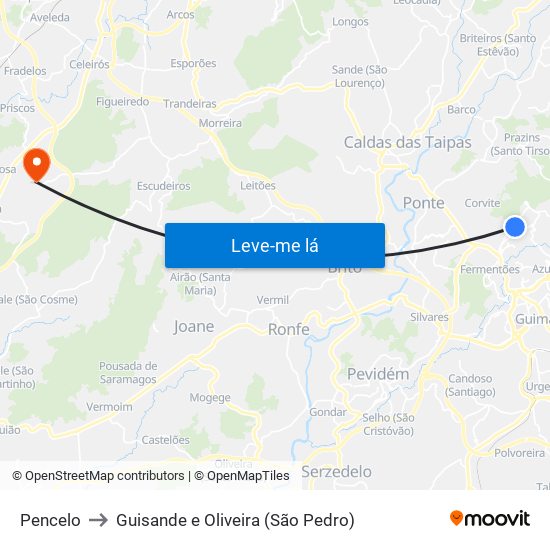 Pencelo to Guisande e Oliveira (São Pedro) map