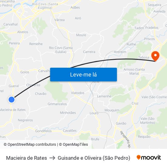 Macieira de Rates to Guisande e Oliveira (São Pedro) map