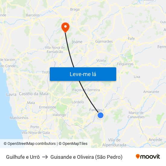 Guilhufe e Urrô to Guisande e Oliveira (São Pedro) map