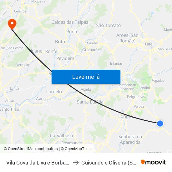 Vila Cova da Lixa e Borba de Godim to Guisande e Oliveira (São Pedro) map