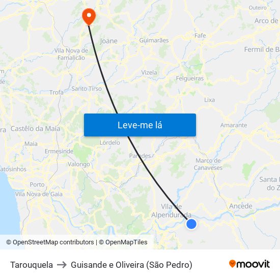 Tarouquela to Guisande e Oliveira (São Pedro) map