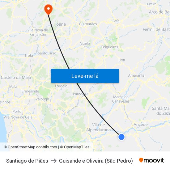 Santiago de Piães to Guisande e Oliveira (São Pedro) map